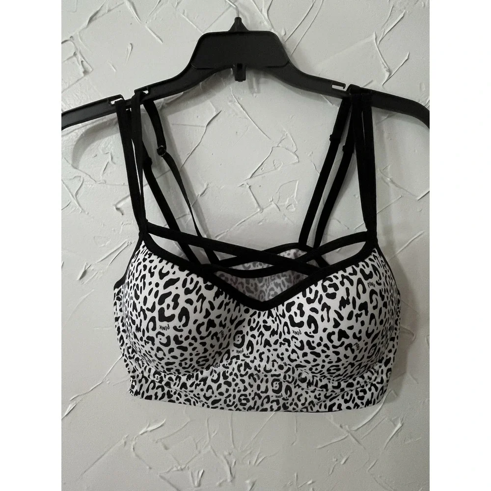 Victoria's Secret PINK Push Up Bralette Women's Large Black White‎ Animal Print